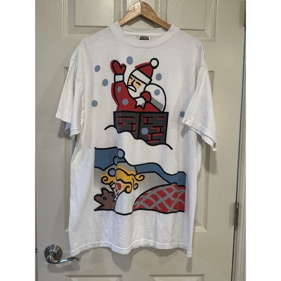 Vintage 1996 USPS Christmas T-Shirt Tultex Cotton White‎ XL Santa Stamp Graphic